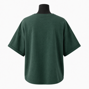 เสื้อยืดสีเขียวทรงโอเวอร์ไซส์สำหรับผู้หญิง พิมพ์ลายใบไม้แบบนามธรรม สวมใส่สบายทรงหลวม ผ้าฝ้าย - Product Image 2