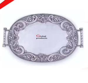 Plateau de service de décoration de fête de mariage en acier inoxydable argenté au look royal pour restaurant et bar d'hôtel - Product Image 3