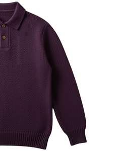 Suéter Polo de Punto Texturizado Personalizado para Hombre, Manga Larga, Cuello con Botones, Informal, para Invierno, Color Morado Ciruela Intenso - Product Image 5