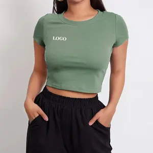 Magliette corte in maglia a coste Sexy a basso prezzo per le donne/magliette corte da donna a maniche corte della nuova primavera 2023