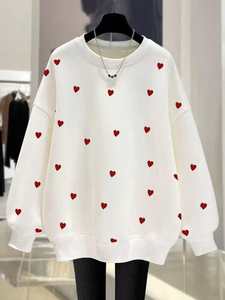 Sudadera de Algodón Suave para Mujer, Personalizada con Estampado de Corazón Rojo en Toda la Prenda, Lavado Ácido, Estilo Holgado de Otoño, Informal, de Calle, Acogedora y de Felpa - Product Image 5