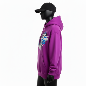 Sudadera Extra Grande para Mujer, Algodón de Alta Densidad, Felpa de Poliéster, 320GSM, Ajuste Cómodo, Color Morado Sólido, Ropa Urbana, Logotipo Personalizado Estampado, Sudadera Básica - Product Image 3