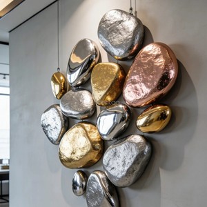 Sculpture murale abstraite en métal <span class=keywords><strong>de</strong></span> type galet Vincentaa, en acier poli, pour la décoration intérieure - Product Image 5