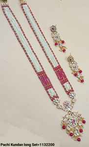 Indian Fancy Long Motipearl Pendent Mala <b>Drop</b> & Kundan Traditional Gold Tone <b>Pearl</b> Pendent <b>Necklace</b> Earring Set Women and Girls - Product Image 4