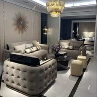 Ensemble de canapés Chesterfield de luxe moderne en bois de teck et cuir PU, avec dossier capitonné écologique, pour entrée, salon, appartement, hôtel
