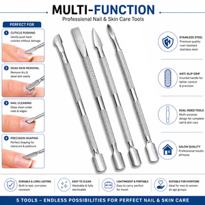 Premium <b>Nail</b> Cuticle Pusher <b>Kit</b> Stainless Steel Double Ended <b>Nail</b> Cleaner Manicure Pedicure Tools Set - Product Image 2