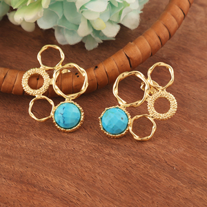 Vente en gros howlite turquoise boucle d'oreille texturée de créateur pendante boucle d'oreille or bulle cercle boucles d'oreilles pour les femmes - Product Image 2