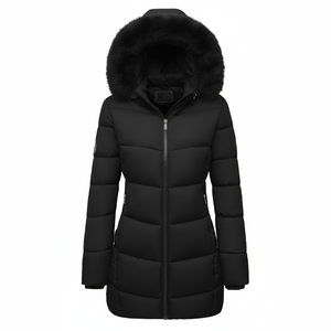 Hooded Logo Puffer Jacket for Women Autumn/Winter ELEGANT Solid Breathable Woven Loose Casual Top <b>Padded</b> Lining Cotton/Bamboo - Product Image 4