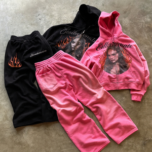 ชุดวอร์มผ้าฝ้ายฟอกสีกรดแนวสตรีทแวร์แนววินเทจแฟชั่นใหม่ชุดวอร์มผ้าฝ้ายฟอกสีพิมพ์โลโก้แบบกำหนดเอง - Product Image 1