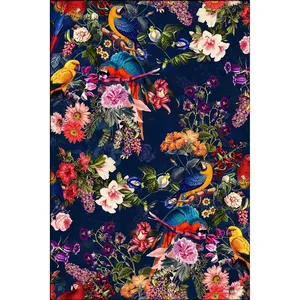 Impression sur toile de perroquets et de fleurs sur fond bleu marine - Product Image 6