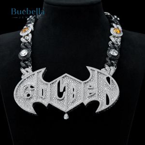 Superbe chauve-souris en argent 925 Hip Hop Moissanite Diamond avec nom personnalisé pendentif Bling bijoux cadeau pour lui - Product Image 1