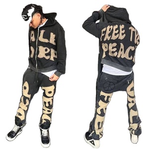 Broderie Patching Survêtement Tackle Twill Survêtement Sweat À Capuche Hommes Surdimensionné Blanc Hoodies & Jogger Ensemble - Product Image 1