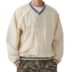 Custom wholesale Blank Oversized Sweatshirt light weight <b>Nylon</b> Waterproof <b>fabric</b> Ribbed Neck Pullover Hoodies - Product Image 1