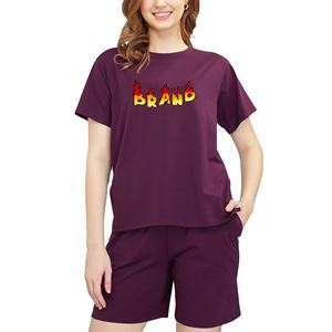 Nouvel ensemble décontracté d'été 2026 pour femme, 2 pièces, 100 % coton, couleur unie, coupe oversize, respirant, avec logo personnalisé, ensemble court pour femme - Product Image 1