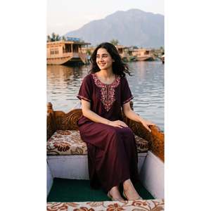 Women's Designer Floral Kashmiri Embroidered Maxi Nightgown-Premium Bizzy Lizzy Fabric Soft Breathable <b>Long</b> <b>Nighty</b> - Product Image 4