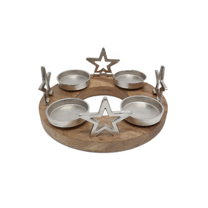 Bougeoir en bois naturel et métal marron/noir fini pour la maison mariage noël éclairage de table décor fait à la main en vrac - Product Image 5