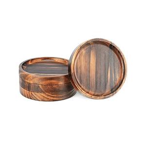 Posavasos de madera natural con diseño de sombra oscura para el hogar a un costo más bajo Posavasos de taza de té tallado en madera hecho a mano - Product Image 1