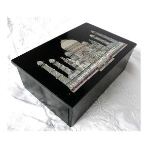 Boîte à bijoux en marbre noir faite à la main avec une belle incrustation en MOP, design Taj, MOQ 100 pièces - Product Image 1