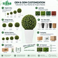Boule de topiaire artificielle de 70 cm en pot, plante artificielle, jardinière carrée blanche en PE, résistante aux UV, pour intérieur et extérieur