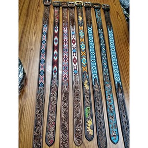 Vente chaude Unisexe Western Ceinture Premium En Cuir Floral Outillage Perlé Clouté Conception avec Boucles SS Logo Personnalisé Fabricants - Product Image 1