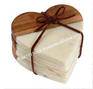 แผ่นรองแก้วหินอ่อนรูปหัวใจสีขาวแดง ทำมือ ขายส่ง ของตกแต่ง แผ่นรองแก้วหินอ่อนสีแดงขาว รูปหัวใจ - Product Image 2