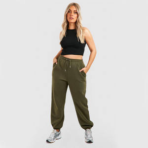 กางเกงวิ่งออกกำลังกาย260 GSM ขนแกะคุณภาพสูงสำหรับผู้หญิงสีเขียวมะกอกสไตล์สตรีทเชือกผูกปากถุงแบบแบนพิมพ์ลายฤดูร้อน - Product Image 3