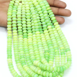 Hermosas cuentas lisas en forma de rondel con tonos de ópalo verde lima, cuentas de piedra preciosa de ópalo verde de 7-10 mm, cuentas de ópalo liso de calidad AAA - Product Image 2