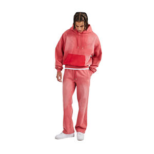 ชุดเซ็ตเสื้อฮู้ดดี้และกางเกงวอร์มย้อมสีแบบยูนิเซ็กซ์ ผ้าฝ้ายระบายอากาศ ชุดวอร์มสไตล์วินเทจสำหรับผู้ชาย - Product Image 2