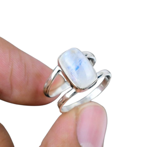 Anillo de plata de ley hecho a mano clásico piedra lunar piedra preciosa anillo de Plata de Ley 925 anillo de regalo de boda Navidad Fuego Azul - Product Image 1