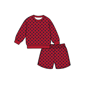 Conjunto de 2 Piezas para Niñas, Estilo Boutique, con Estampado de Lunares, Top de Manga Larga y Pantalones Cortos Deportivos, Ropa Casual Infantil - Product Image 2