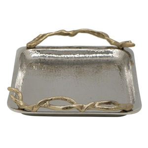 Bandeja de Servir de Aluminio Martillado de Diseño Clásico con Asas Únicas en Forma de Rama Dorada, Bandeja Decorativa, Elegante Artículo de Decoración para el Hogar - Product Image 4