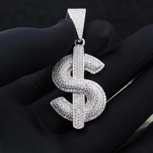 925 Sterling Silver Customized Dollar <b>Sign</b> Moissanite Diamond Pendant Hip Hop Jewellery - Product Image 1