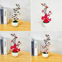 Bunga buatan Bonsai dalam Pot rangkaian bunga Plum dengan vas imitasi Pot untuk dekorasi tengah meja pesta rumah