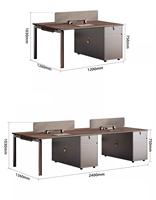 Poste de travail de bureau moderne et durable pour 2 personnes, avec écran de confidentialité double face, hub de prises électriques et meuble de rangement sur pied