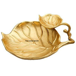 Latest Arrival Aluminum Metal Leaf Designer Gold Plated With Glass Best Serving Home Elegant Handmade Decorative <b>Bowl</b> - Product Image 3