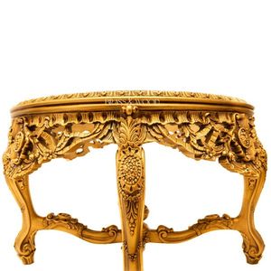 Mesa de entrada clásica de lujo con tablero de mármol negro y acabado dorado ornamentado - Product Image 4
