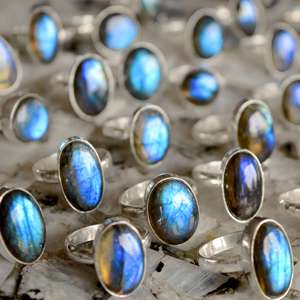 Natural <b>Blue</b> Fire Labradorite Gemstone Ring Solid 925 Sterling Silver <b>Overlay</b> Handmade Ring Labradorite Statement Ring for Women - Product Image 1