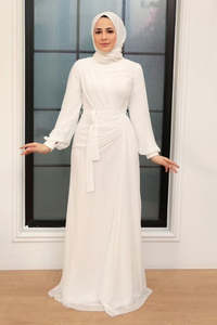 Vestido Tradicional Musulmán Griego de Chifón, Manga Larga, Silueta Recta Modesta, Drapeado Lateral, Antiarrugas, para Eventos - Product Image 2