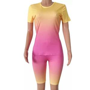 Ensemble deux pièces décontracté avec Logo personnalisé, couleur unie, grande taille, t-shirt et Short à Sublimation, ensemble 2 pièces pour femme - Product Image 6