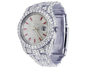 Top Tendance VVS Moissanite Diamant Index Rouge Cadran Automatique Glacé Montre Automatique Hip Hop Mode Porter De L'Inde Grossiste - Product Image 1