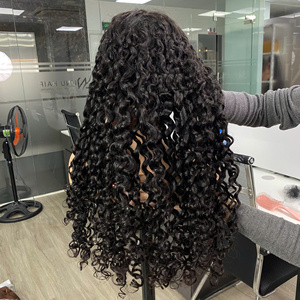 Peluca de Cabello Humano Virgen Largo, Natural, Negro y Rizado, con Frente de Encaje Completo, 250% de Densidad, Base Transparente HD - Product Image 3