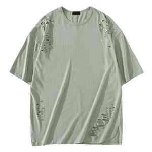 Camiseta Resistente 100% Algodón con Efecto Desgastado para Hombre, Corte Holgado, Estampado con Salpicaduras de Pintura, Ecológica, Personalizada - Product Image 1