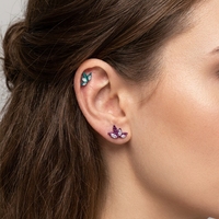 Boucle d'oreille en titane ASTM F136 pour cartilage, motif fleur, zircon, dos plat, hypoallergénique, pour bijoux de piercing