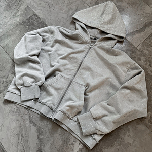 YSJY Sweat à capuche streetwear d'hiver personnalisé, coupe ample et courte, effet délavé au soleil, imprimé numérique, coupe épaisse, avec strass - Product Image 3