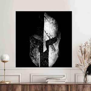 Impresión en lienzo de casco espartano Molon Labe moderno - Decoración de pared moderna, estirada sobre lienzo - Product Image 1