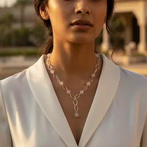 Collier en argent 925 avec perles de quartz rose plaqué or, style religieux tendance, bijoux pour femmes avec diamants et perles - Product Image 3