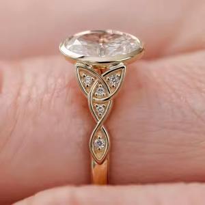 14k Gold 2.00 CT Oval Cut Bezel Celtic Lab Grown Diamond Engagement <b>Ring</b> For Her Lab Grown Diamond <b>Ring</b> for Women - Product Image 4