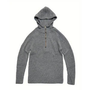 ผ้าถักลำลอง, สีทึบ, ยืดเล็กน้อย, ปกเสื้อมีฮู้ด, ซิปไตรมาส, พอดีปกติ, เสื้อพื้นฐานสำหรับฤดูใบไม้ร่วง/ฤดูหนาวสวมใส่กลางแจ้ง - Product Image 1