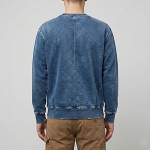 Sweat à capuche personnalisé en denim indigo bleu délavé, 100 % coton, style vintage, pour l'hiver, idéal pour le travail ou le streetwear, vente en gros - Product Image 2