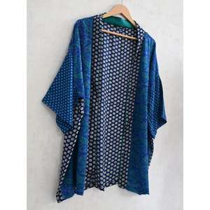 Plus Size Casual Knee Length Breathable Short Silk <b>Kimono</b> Robe Patchwork Indian Print Autumn Night Gown Gift for Her - Product Image 2